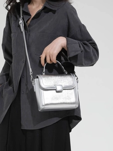 Korean Style Women PU Leather Small Square Bag Urban Minimalist Handbag Metallic Texture Crossbody Bag For Daily Commuting