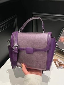 Chic purple woven texture square handbag with top handle and adjustable shoulder strap