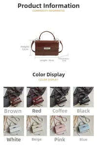 Detaillierte Größenangaben für kleine Vintage-Box-Taschen in acht verfügbaren Farben