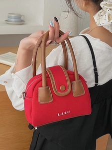 Vintage Red Canvas PU Leather Small Square Bag Women Minimalist Crossbody Shoulder Handbag Daily Casual Travel Bag
