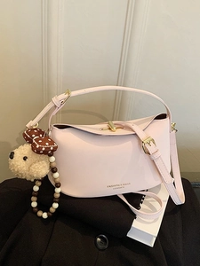 Sac à Main Mode Femme en Cuir PU Sac Bandoulière Sac Oreiller Avec Pendentif Peluche Décontracté Polyvalent Sac à Épaule