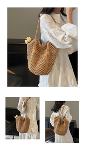 Sac fourre-tout en paille tissé à la main avec pompon, idéal pour les vacances à la plage