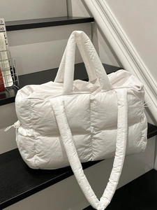 Grand Sac Cabas Matelassé pour Femmes Grande Capacité Sac à Épaule en Coton Rembourré Sac à Main Souple à Treillis pour le Streetwear