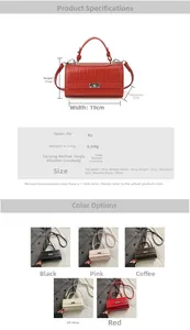 Detailed sizing and color options for the crocodile pattern crossbody Kelly bag
