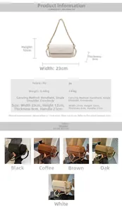 Detailed size specifications for a rectangular PU leather baguette bag with metal chain strap