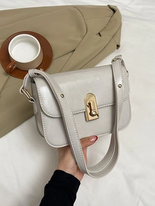 Borsa a Tracolla Piccola Quadrata in Pelle PU in Stile Coreano Minimalista per Donna Borsa a Tracolla con Serratura d'Oro Vintage