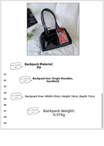 Detailed view of black PU leather bowling bag with dimensions 29cm width and 18cm height
