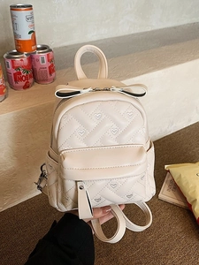Women Fashion PU Leather Mini Backpack Quilted Heart Embroidery Bow Travel Shoulder Bag Casual Versatile Small Rucksack