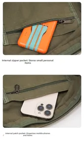 Internal view of canvas tote bag featuring secure zipper pocket and phone compartment