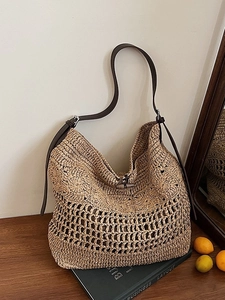 Sac Fourre-Tout en Paille Tissé Grande Capacité Minimalisme Ajouré Sac à Épaule Hobo Décontracté Sac de Vacances de Plage Été pour Femme