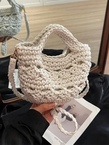 Sac Seau en Bandoulière en Corde de Coton Tissé à la Main pour Femmes Sac de Plage d'Été Ajouré à Main