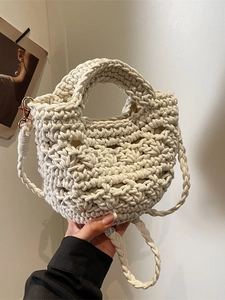 Sac à main tissé à la main en paille avec poignée et bandoulière amovible