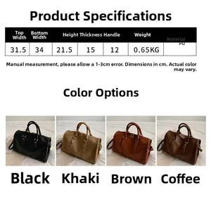 Detailed size parameters and four-color display of the PU leather Boston pillow bag