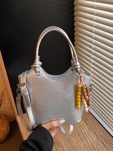 Sac Seau pour Femmes en Cuir PU Décoration de Perles Sac Bandoulière Couleur Unie Sac à Main Tendance pour le Travail