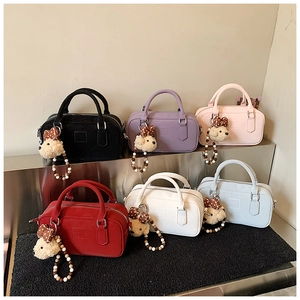 Collection de sacs bowling rétro en cuir uni avec de mignons pendentifs pour chien
