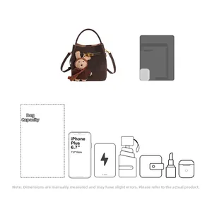 Deep brown leather bucket bag showing large capacity for phone, umbrella, and essentials