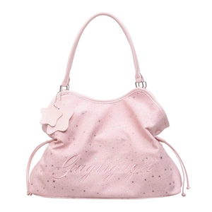 Sac fourre-tout plissé rose avec imprimés étoiles argentées et broderie Gugugugu
