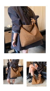 Detailed view of brown woven tote bag with star charm in cozy indoor lifestyle scenes