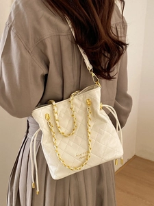 Sac Seau pour Femmes en Cuir PU Matelassé Motif Losange Grande Capacité Sac Bandoulière Avec Décoration de Chaîne Dorée