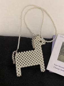 Handmade pearl beaded crossbody bag in cute animal shape with long shoulder strap