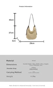 Detailed sizing chart for woven tote bag showing 29cm width and adjustable strap