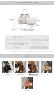 Größentabelle für Vintage Falten-Eimertasche und Mini-Beutel-Set mit PU-Materialdetails