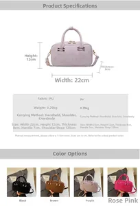 Size chart showing height 12cm, width 22cm and depth 8cm for PU leather crossbody bag