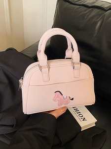 Sac Boston Vintage en Cuir PU pour Femmes Sac à Bandoulière de Couleur Unie Avec Broderie de Cheval Mode Casual Sac à Épaule