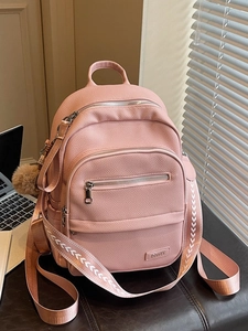 Fashion PU Leather Women Backpack Large Capacity Multi-Pocket Street Trend Minimalist Commuter Travel Rucksack With Plush Ball Pendant