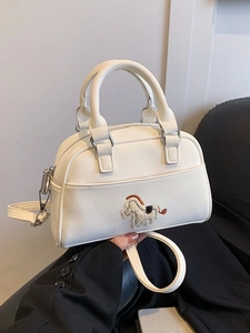 Sac polochon blanc avec broderie poney et bandoulière réglable pour femmes
