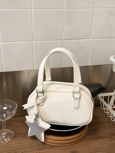 Women Macaron Color Mini Boston Bag PU Leather Handbag With Star Pendant Versatile Crossbody Shoulder Bag For Daily Use