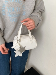 Mini white shell bowling bag with double star charms and silver hardware for women