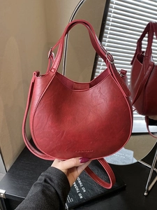 Retro dark red textured semi-circle hobo handbag with adjustable shoulder strap