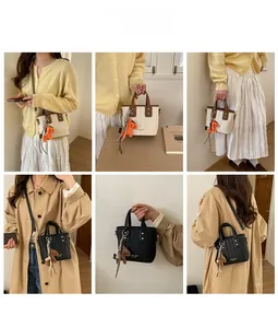 Mini bucket tote bag styling with metal rings and horse charm in various outfits