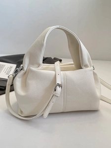 Vintage Pebbled PU Leather Cloud Handbag For Women Solid Color Top Handle Bag Crossbody Bag With Adjustable Shoulder Strap