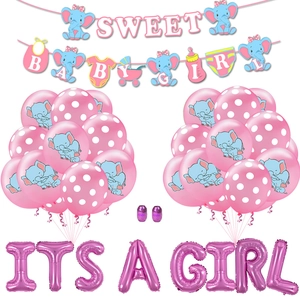 Set decorazioni baby shower con striscione elefante rosa e palloncini It's A Girl