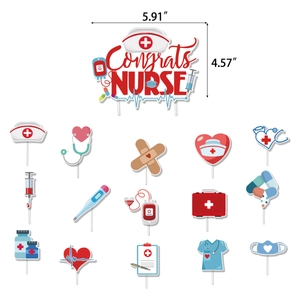 Detailed nurse graduation cake toppers set with medical symbols and Congrats Nurse sign