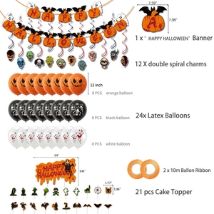 Halloween party decoration set with Happy Halloween banner balloons and scary cake toppers