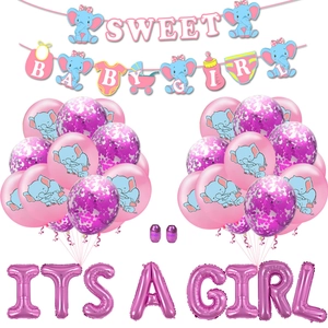 Kit decorazioni baby shower bimba con palloncini elefante e striscione rosa