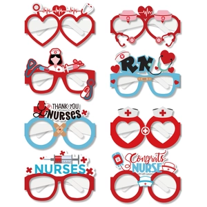 8-pack paper Nurse Day glasses with stethoscopes and medical symbols for party photos