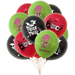 Halloween balloon set with zombies, ghosts and spider prints in red, green and black colors