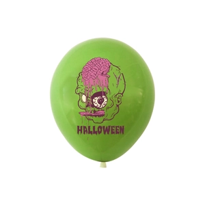 Green Halloween balloon with zombie print and brain detail for spooky party decor
