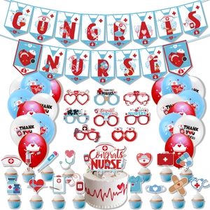 Comprehensive Nurses Day party kit with banner balloons glasses and cake toppers