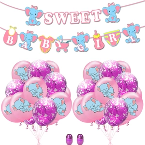 Kit decorazioni baby shower bimba elefante con striscione Sweet Baby Girl e palloncini