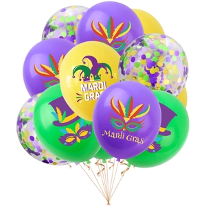 Mardi Gras party balloon set with purple green and yellow latex and confetti balloons