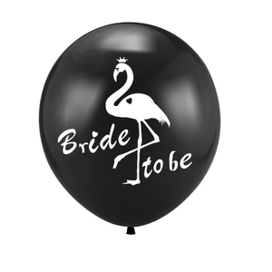 Black latex balloon with flamingo crown print and Bride to be text for hen parties