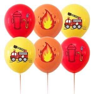 Fire Truck Theme Birthday Party Decorations Fireman Fire Hydrant Flame Latex Balloons Kids Birthday Scene Decor Balloons