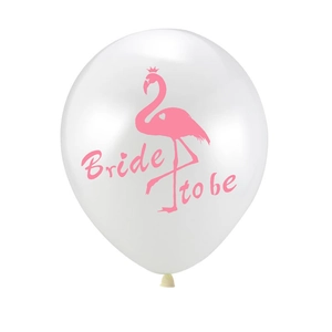White latex balloon with pink flamingo and Bride to be text for wedding party decor
