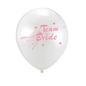 12-inch white latex balloon with pink Team Bride print for wedding and hen party decor