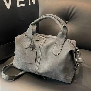 Vintage Frosted PU Leather Boston Bag For Women Large Capacity Tote Handbag With Adjustable Strap Commuting Daily Shoulder Bag